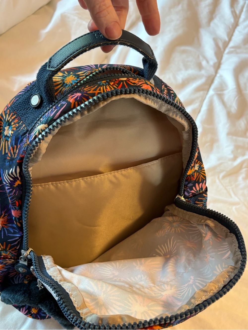 Kipling Navy Floral Backpack with Multicolor Burst Print - Picture 12 of 14